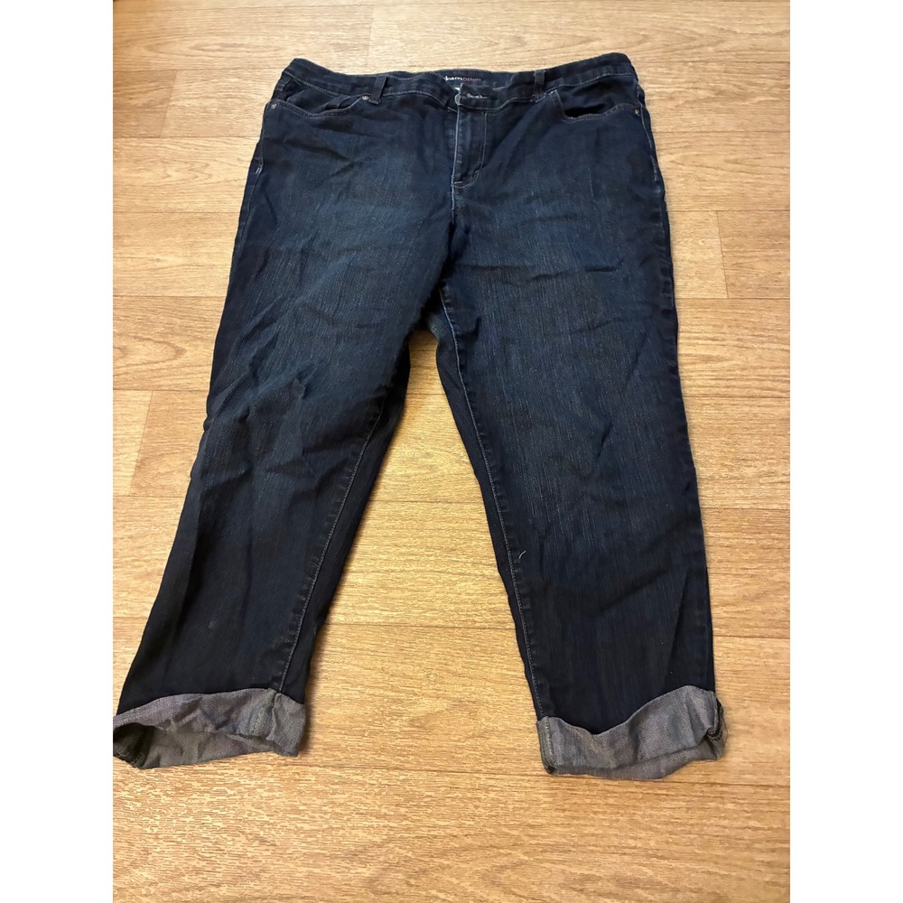 Style & Co Curvy Capri Jeans Dark Wash Embellished Pocket Womens 16 Cropped